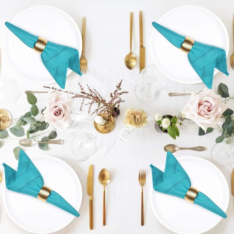 Goroly Home Cloth Dinner Napkin Cloth Napkin Set of 12 Hemstitch Cloth Napkin for Christmas Napkin Cloth Washable Cotton Dinner Napkins Fall Cloth Napkins Everyday Napkins Mitered Corner  18x18 Inch  Teal - Image 4