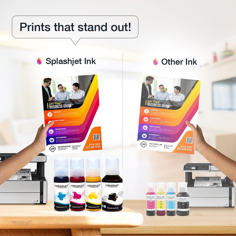 Splashjet 008 Compatible Refill Pigment Ink for Epson L15150, L15160, L15140, L6490, L6460 Printer - Compatible Ink Bottle for Epson 008 Ink Code (C/M/Y/Bk)- Ink Bottle Set (Multicolor) - 502367 - Image 4