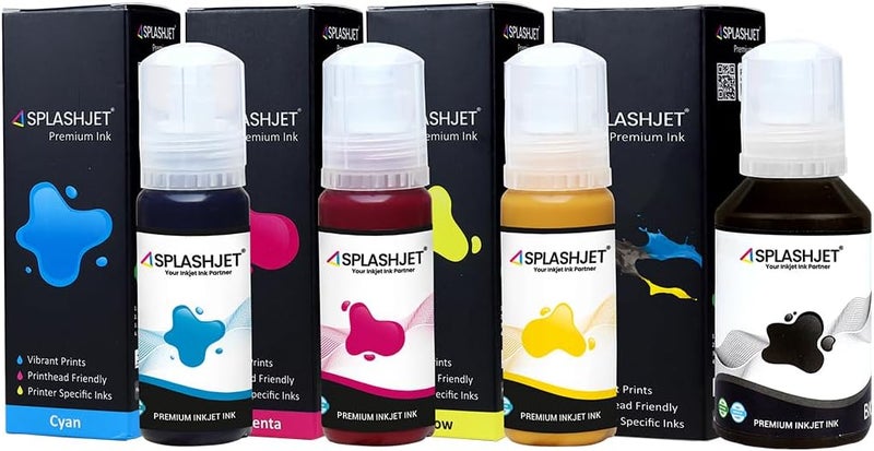 Splashjet 008 Compatible Refill Pigment Ink for Epson L15150, L15160, L15140, L6490, L6460 Printer - Compatible Ink Bottle for Epson 008 Ink Code (C/M/Y/Bk)- Ink Bottle Set (Multicolor) - 502367 - Image 1