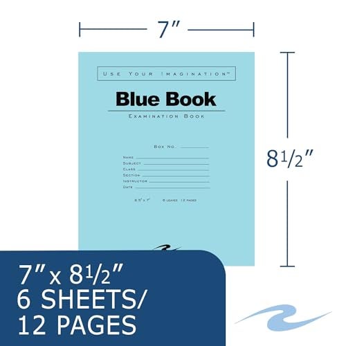 ROARING SPRING Exam Blue Books, 50 School Examination Booklets, 8.5" x 7", 6 Sheets/12 Pages, Wide-Ruled with Margin Student Testbook, Made in USA - Image 2