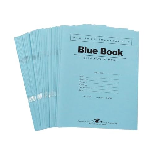 ROARING SPRING Exam Blue Books, 50 School Examination Booklets, 8.5" x 7", 6 Sheets/12 Pages, Wide-Ruled with Margin Student Testbook, Made in USA - Image 1