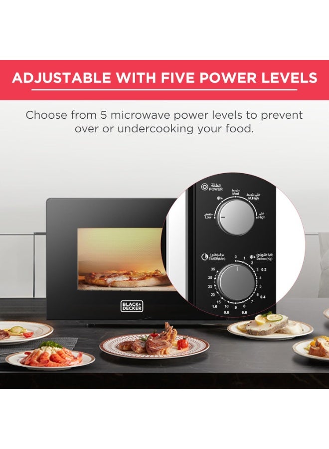 BLACK&DECKER Microwave Oven, 20L, 700W, 5 Power Levels, Defrost Function, 35-Min Timer, 255mm Glass Turntable for Even Cooking, Easy-Clean Cavity, Stylish Chrome Knobs  - Image 3