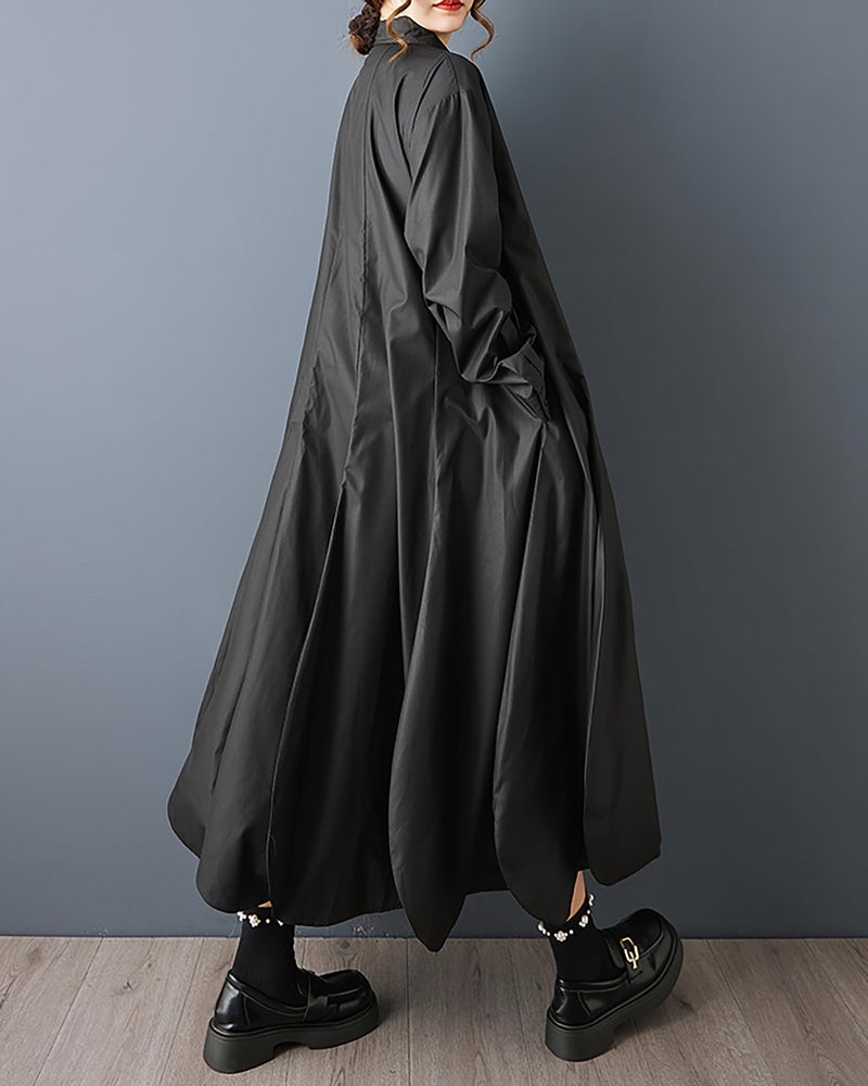 ellazhu Women's Dress Lapel Long Sleeve Button Down Plus Size Maxi Hem GZ745 Black - Image 5