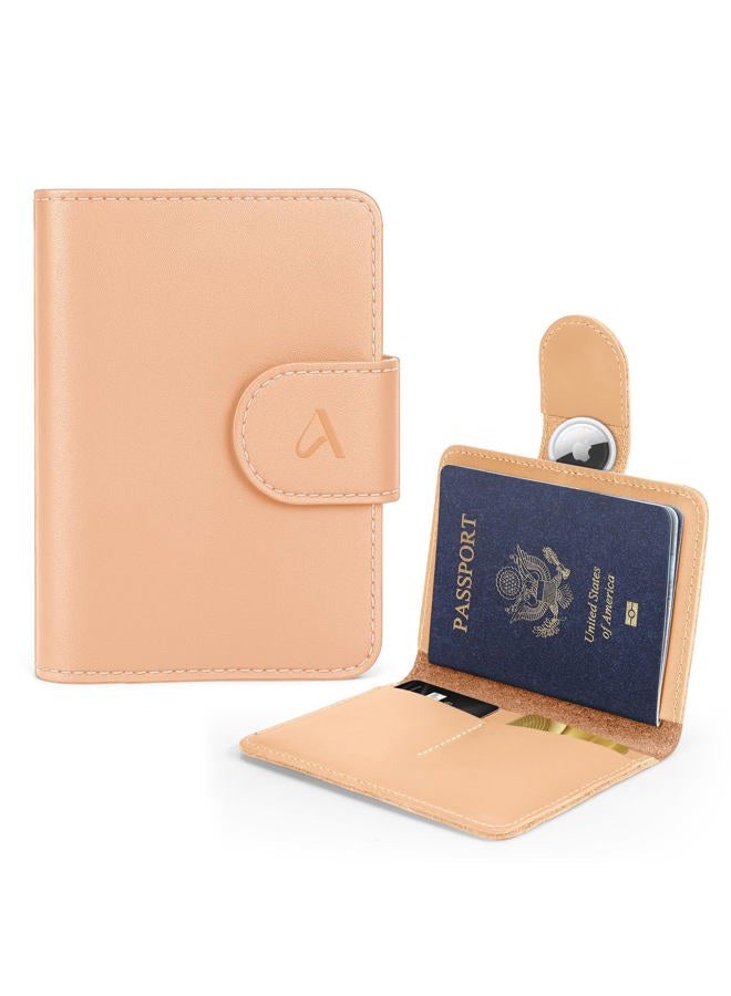 ALLIVE Passport Holder for Travel, Rfid Passport Holder for Women & Men, Genuine Leather Passport Cover Travel Wallet with AirTag Hidden, Airport Essentials, Travel Must Haves Gifts, Beige, Standard - Image 1
