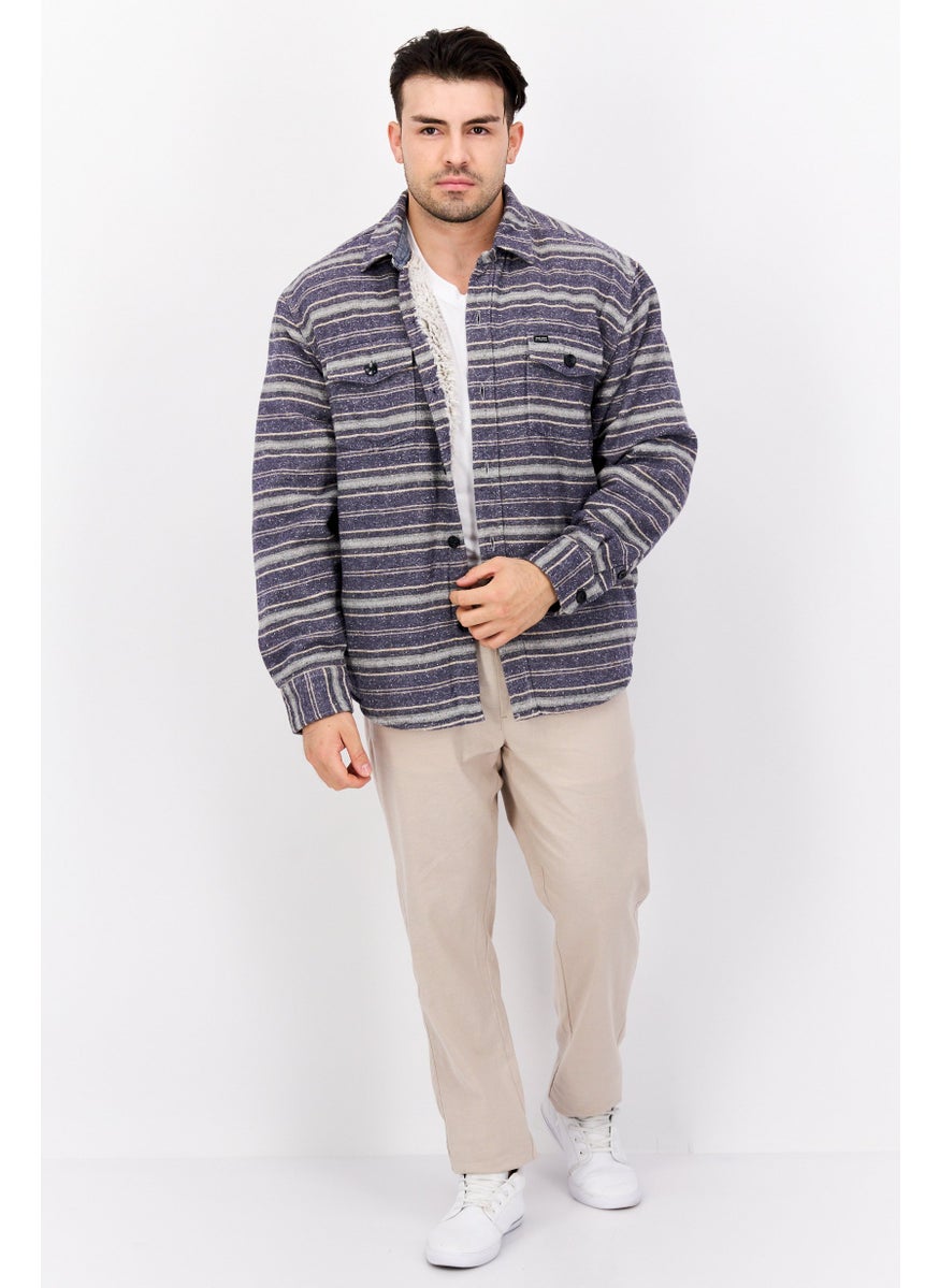 TRUE GRIT - Men Stripe Jacket Shirt, Blue Combo - Image 1