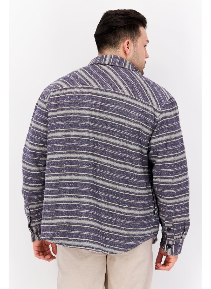 TRUE GRIT - Men Stripe Jacket Shirt, Blue Combo - Image 1