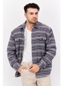 Men Stripe Jacket Shirt, Blue Combo