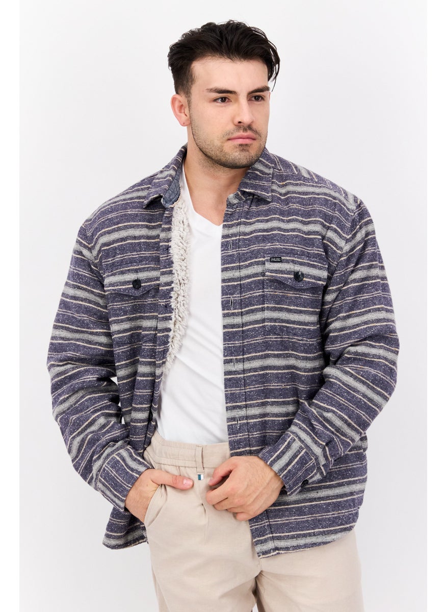 TRUE GRIT - Men Stripe Jacket Shirt, Blue Combo - Image 1
