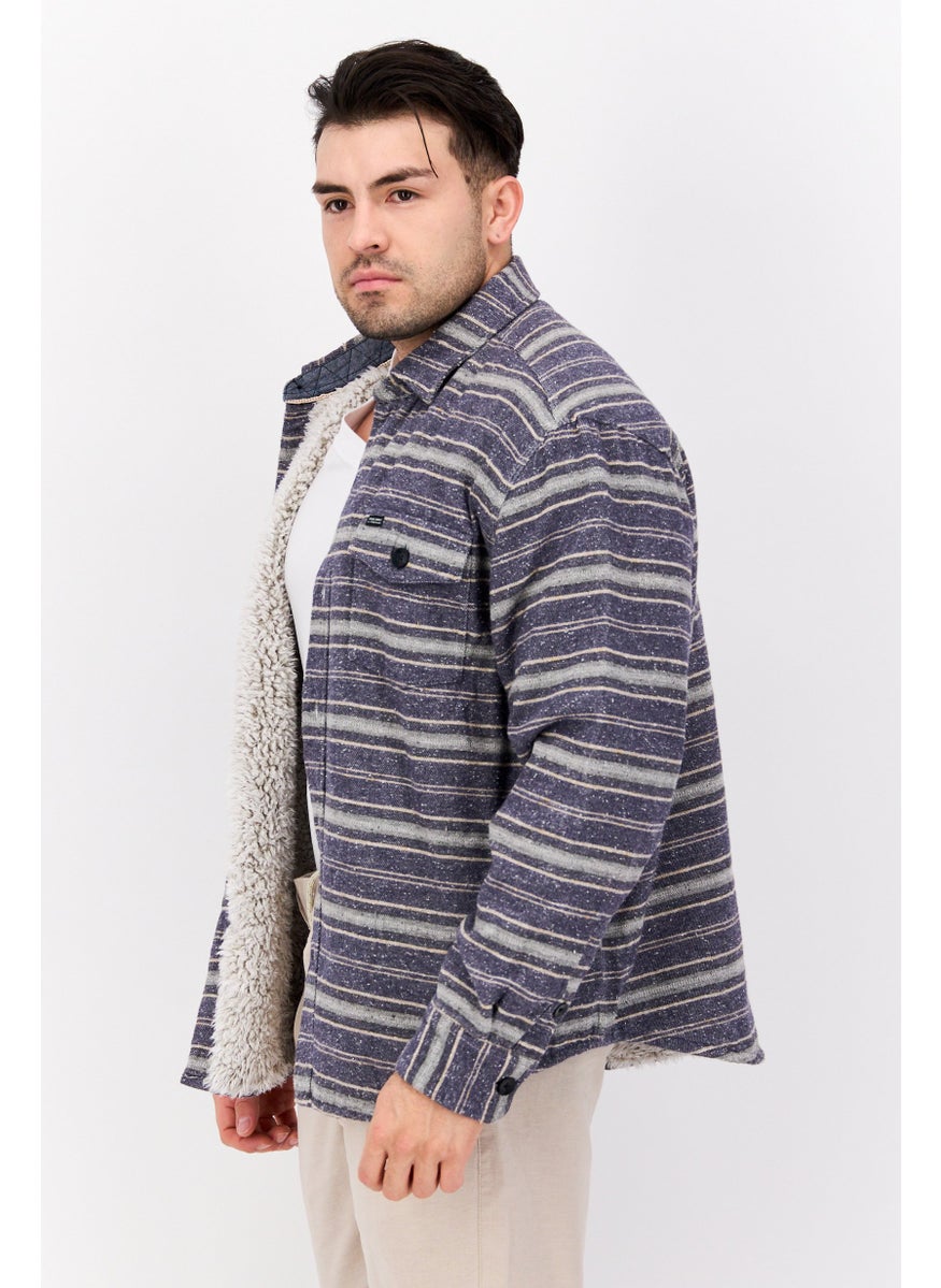 TRUE GRIT - Men Stripe Jacket Shirt, Blue Combo - Image 1