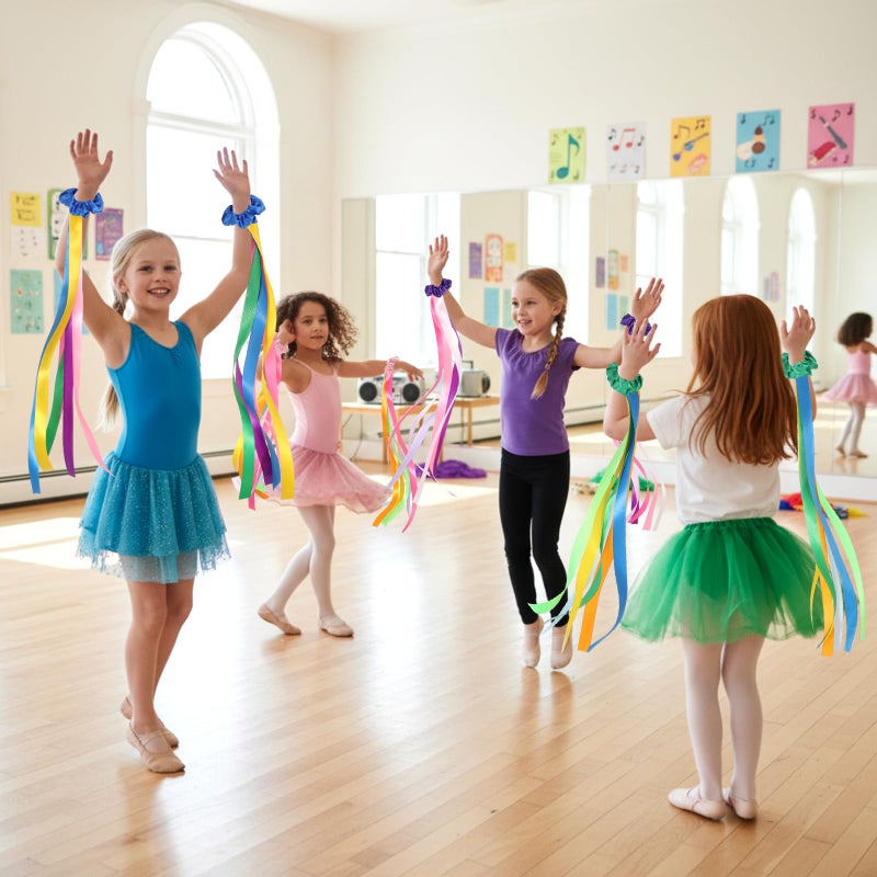 VioraWhite 12 Pcs Rainbow Dance Ribbons Rainbow Rhythm Ribbons Wrist Streamers Hand Held Rhythm Streamers Gymnastics Dance Decorations for Kid Adult, Assorted Color (0.8 x 19.7 Inch,Multiple Colors) - Image 5