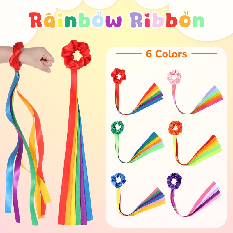 VioraWhite 12 Pcs Rainbow Dance Ribbons Rainbow Rhythm Ribbons Wrist Streamers Hand Held Rhythm Streamers Gymnastics Dance Decorations for Kid Adult, Assorted Color (0.8 x 19.7 Inch,Multiple Colors) - Image 3