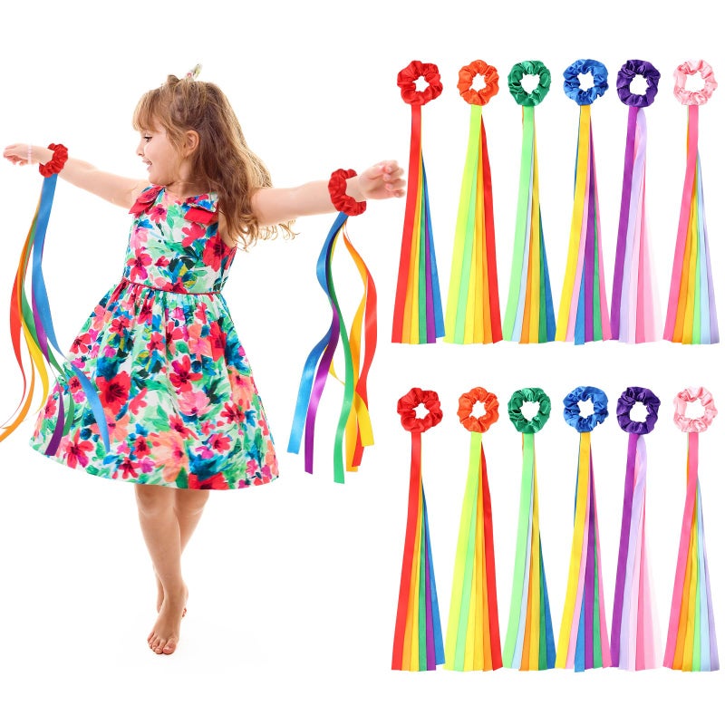 VioraWhite 12 Pcs Rainbow Dance Ribbons Rainbow Rhythm Ribbons Wrist Streamers Hand Held Rhythm Streamers Gymnastics Dance Decorations for Kid Adult, Assorted Color (0.8 x 19.7 Inch,Multiple Colors) - Image 1