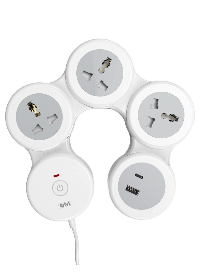 GM 4+1 G-Hoop Spike Guard with C & A Type USB-Master Switch,Indicator, Safety Shutter, 1.8 Mtr Wire with Overload Protection 3 International sockets & 2 USB Port 1 C Type 1 A Type 3.1A… - Image 1