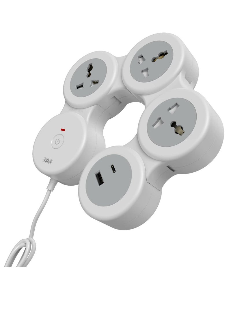 GM 4+1 G-Hoop Spike Guard with C & A Type USB-Master Switch,Indicator, Safety Shutter, 1.8 Mtr Wire with Overload Protection 3 International sockets & 2 USB Port 1 C Type 1 A Type 3.1A… - Image 2