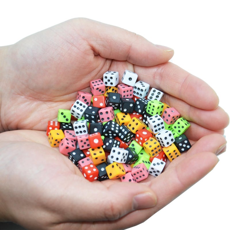 SmartDealsPro 100 Assorted D6 Mini Tiny Dice Game Dot Square Dice for Casino Themed Activity Board Game Teaching Math Parties Mix Color 8mm - Image 3