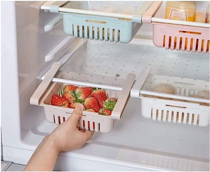 Mechdel Fridge Organizer Drawer Adjustable Fridge Storage Basket, Fridge Racks Tray Sliding Storage Racks (4) - Image 1