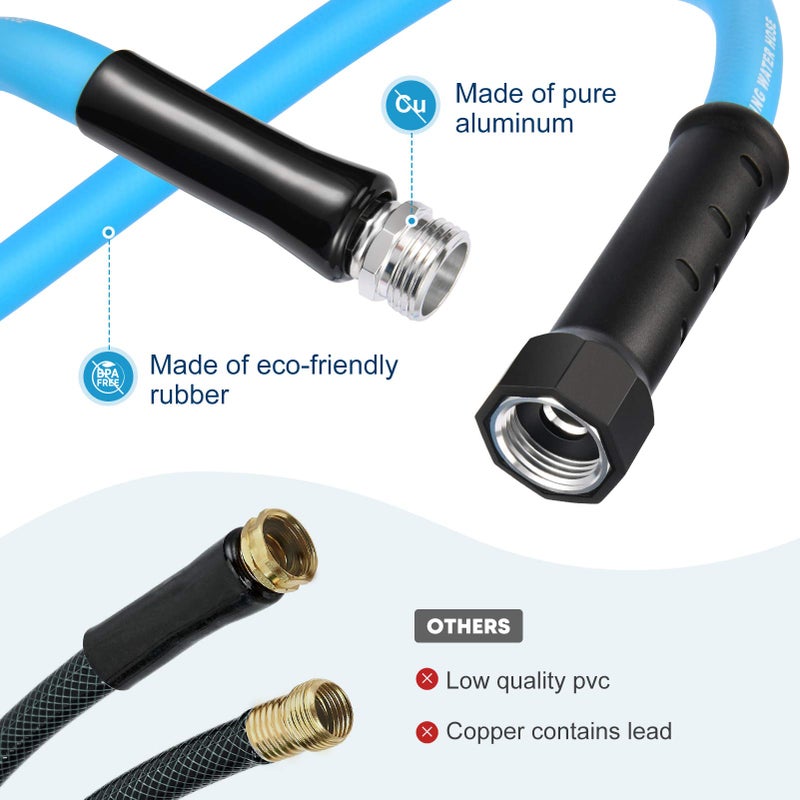 Kohree 25FT RV Water Hose with Storage Bag, 5/8'' Premium Drinking Water Hose Leak Free, No Kink and Flexible Garden Hose for RV, Camper, Truck, Car - Blue - Image 4