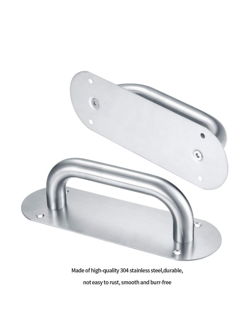 KASTWAVE Door Handles, Pull Push Door Handles with Back Plate, Sliding Silver Handle Set for Gate Cabinet Cupboard Barn Shed Toilet Door, Heavy Duty Pull Handles Hardware(2 Pcs)  - Image 3