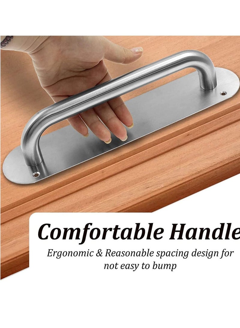 KASTWAVE Door Handles, Pull Push Door Handles with Back Plate, Sliding Silver Handle Set for Gate Cabinet Cupboard Barn Shed Toilet Door, Heavy Duty Pull Handles Hardware(2 Pcs)  - Image 2