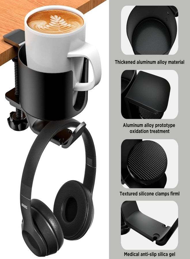 OOKUU 2 in 1 Desk Cup Holder with Headphone Hanger, Anti-Spill Cup Holder for Desk or Table, Easy to Install, Sturdy and Durable, Enough to Hold Coffee Mups, Water Bottles, Headphones - Image 3