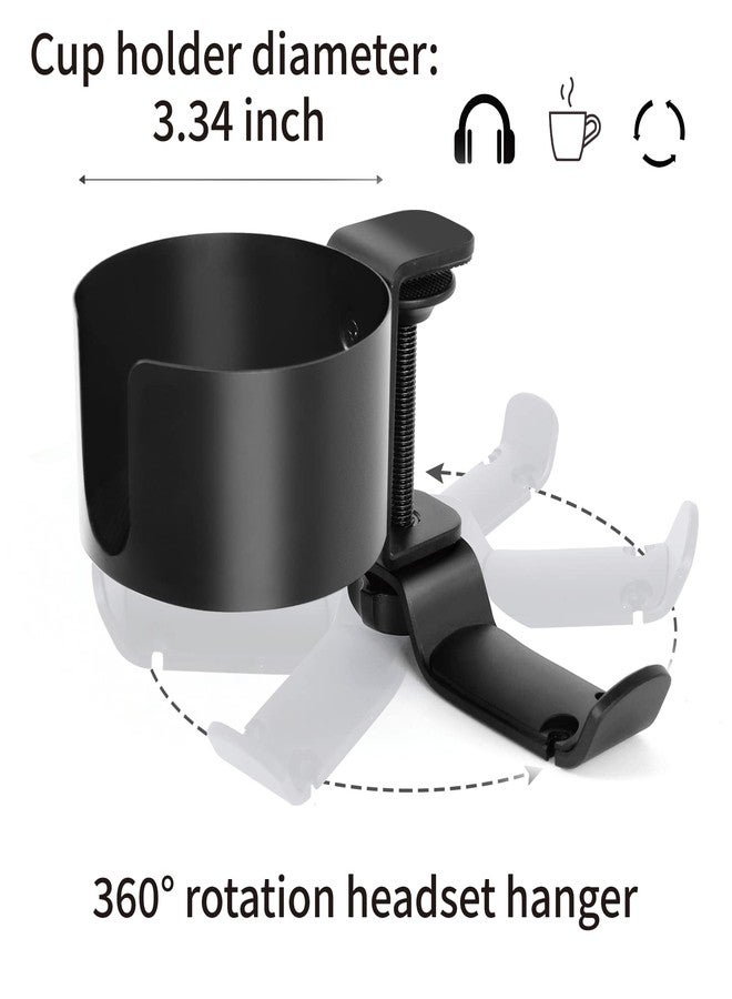 OOKUU 2 in 1 Desk Cup Holder with Headphone Hanger, Anti-Spill Cup Holder for Desk or Table, Easy to Install, Sturdy and Durable, Enough to Hold Coffee Mups, Water Bottles, Headphones - Image 2