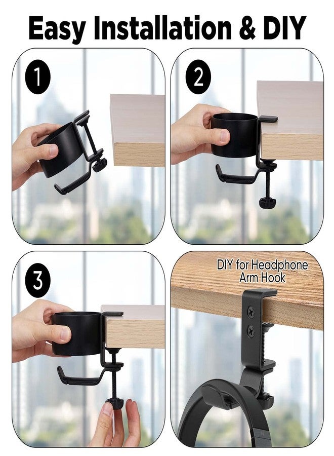 OOKUU 2 in 1 Desk Cup Holder with Headphone Hanger, Anti-Spill Cup Holder for Desk or Table, Easy to Install, Sturdy and Durable, Enough to Hold Coffee Mups, Water Bottles, Headphones - Image 5