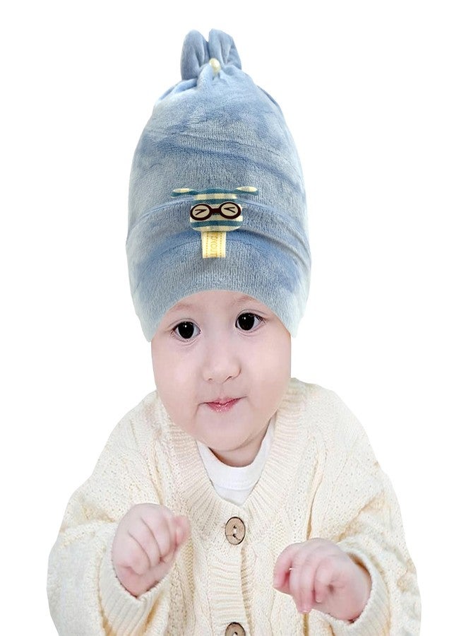 FIT FOCUS Kids Velvet Winter Woolen Caps for Beanie Hat Cap's Warm Cap for Baby Kids Cap New Born Baby Cap's for Boys & Girls (in, Age, 0 Months, 3 Months, Blue+Orange) - Image 3
