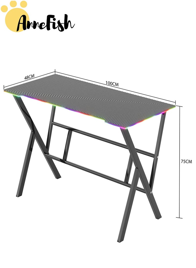 AnneFish - 100cm Gaming Desk With Smart Bluetooth Led Strip Music Sync Corner Computer Desk Carbon Fiber Surface Table Work Station For Home Gaming Room 100*48*75cm - Image 1