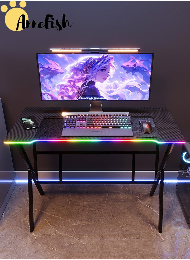 AnneFish - 100cm Gaming Desk With Smart Bluetooth Led Strip Music Sync Corner Computer Desk Carbon Fiber Surface Table Work Station For Home Gaming Room 100*48*75cm - Image 1