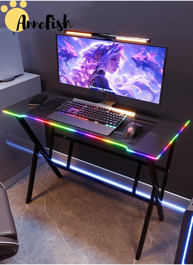 AnneFish - 100cm Gaming Desk With Smart Bluetooth Led Strip Music Sync Corner Computer Desk Carbon Fiber Surface Table Work Station For Home Gaming Room 100*48*75cm - Image 1