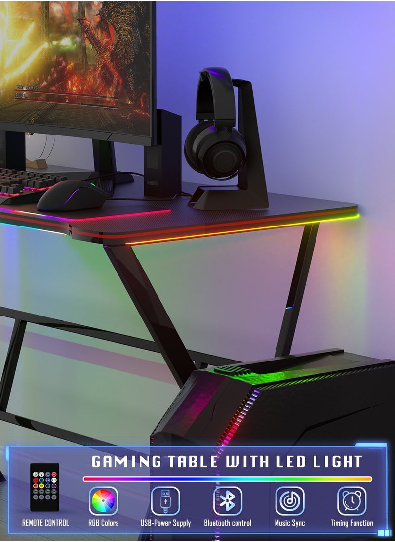 AnneFish - 100cm Gaming Desk With Smart Bluetooth Led Strip Music Sync Corner Computer Desk Carbon Fiber Surface Table Work Station For Home Gaming Room 100*48*75cm - Image 1