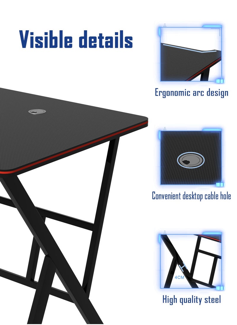 AnneFish - 100cm Gaming Desk With Smart Bluetooth Led Strip Music Sync Corner Computer Desk Carbon Fiber Surface Table Work Station For Home Gaming Room 100*48*75cm - Image 1