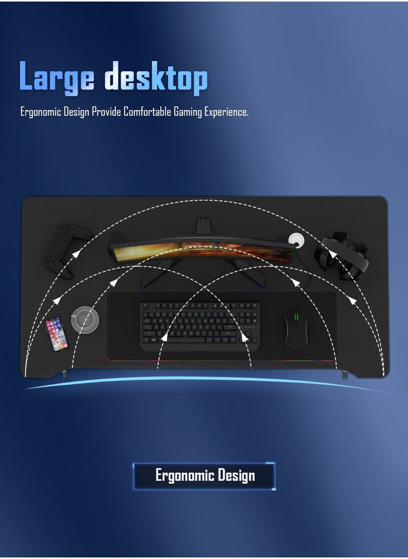 AnneFish - 100cm Gaming Desk With Smart Bluetooth Led Strip Music Sync Corner Computer Desk Carbon Fiber Surface Table Work Station For Home Gaming Room 100*48*75cm - Image 1