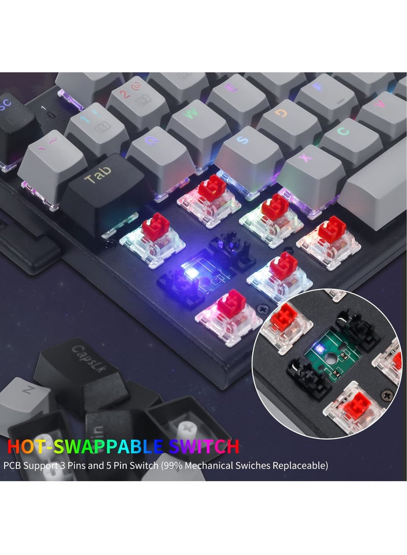 E-YOOSO Z-19 94 Key RGB Gaming Keyboard, Numeric Pad, Red Switches, Mechanical Compact Keyboard , Hot-Swappable Socket,  Grey Black - Image 2