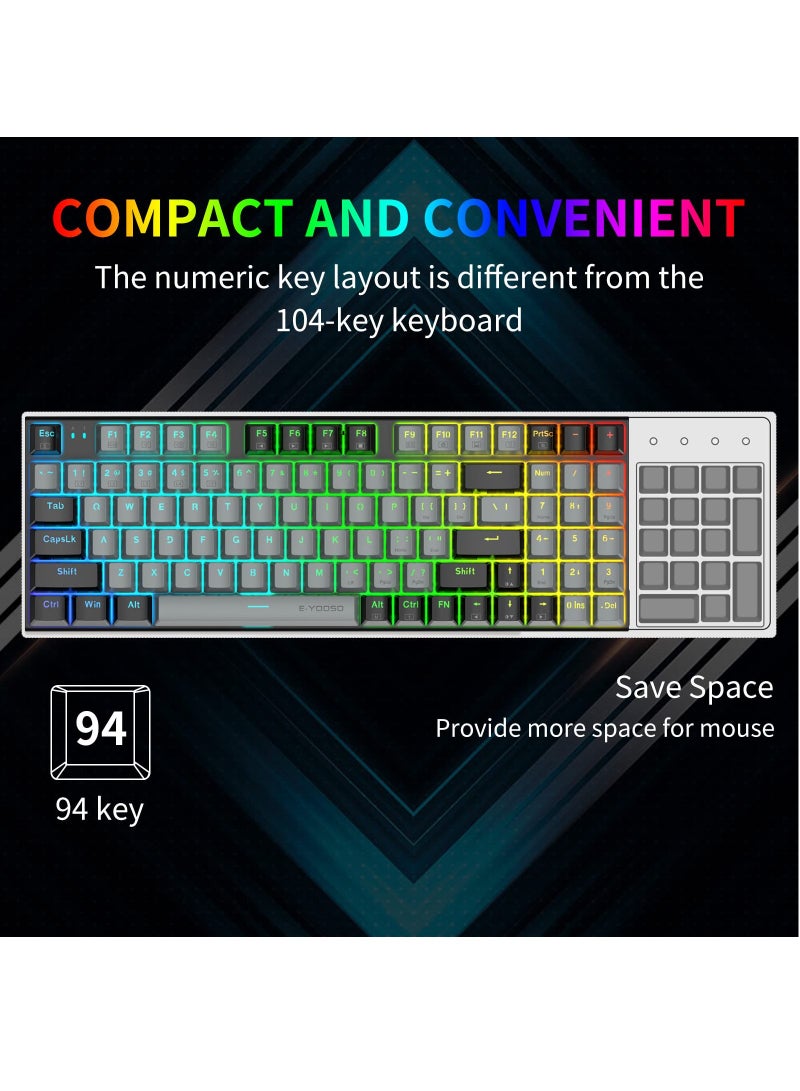 E-YOOSO Z-19 94 Key RGB Gaming Keyboard, Numeric Pad, Red Switches, Mechanical Compact Keyboard , Hot-Swappable Socket,  Grey Black - Image 3