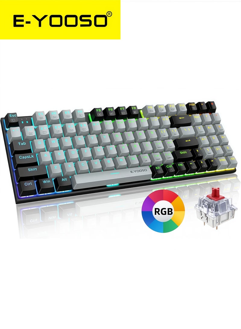 E-YOOSO Z-19 94 Key RGB Gaming Keyboard, Numeric Pad, Red Switches, Mechanical Compact Keyboard , Hot-Swappable Socket,  Grey Black - Image 1
