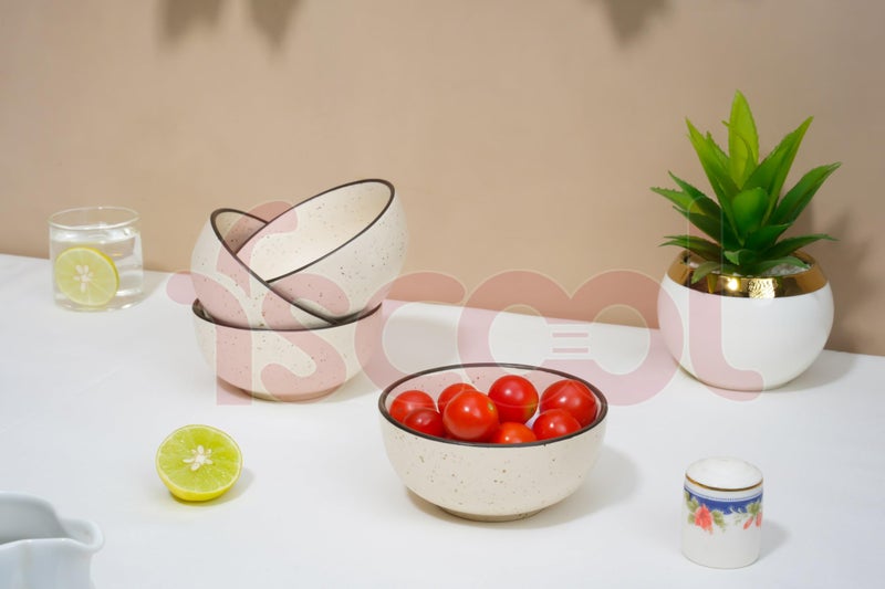 FS COOL Hand Painted White Ceramic Bowls, Dishwasher & Microwave Safe, Large Bowl for Noodle, Pasta, Cereal, Salad, 200 Ml 10 Cm, Deep Bowl for Kitchen, Serving Bowl Set, Easy Clean (White, 4 Pc) - Image 3