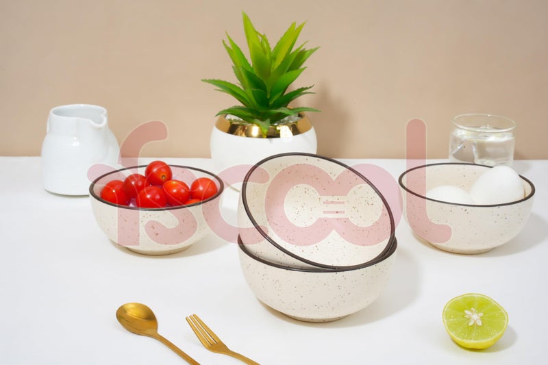 FS COOL Hand Painted White Ceramic Bowls, Dishwasher & Microwave Safe, Large Bowl for Noodle, Pasta, Cereal, Salad, 200 Ml 10 Cm, Deep Bowl for Kitchen, Serving Bowl Set, Easy Clean (White, 4 Pc) - Image 4