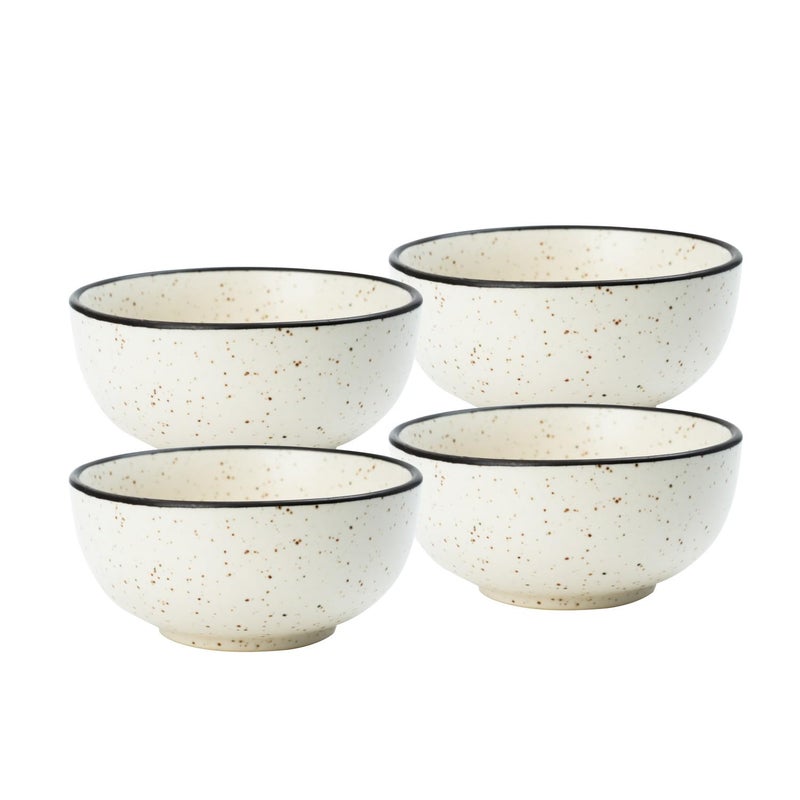 FS COOL Hand Painted White Ceramic Bowls, Dishwasher & Microwave Safe, Large Bowl for Noodle, Pasta, Cereal, Salad, 200 Ml 10 Cm, Deep Bowl for Kitchen, Serving Bowl Set, Easy Clean (White, 4 Pc) - Image 1