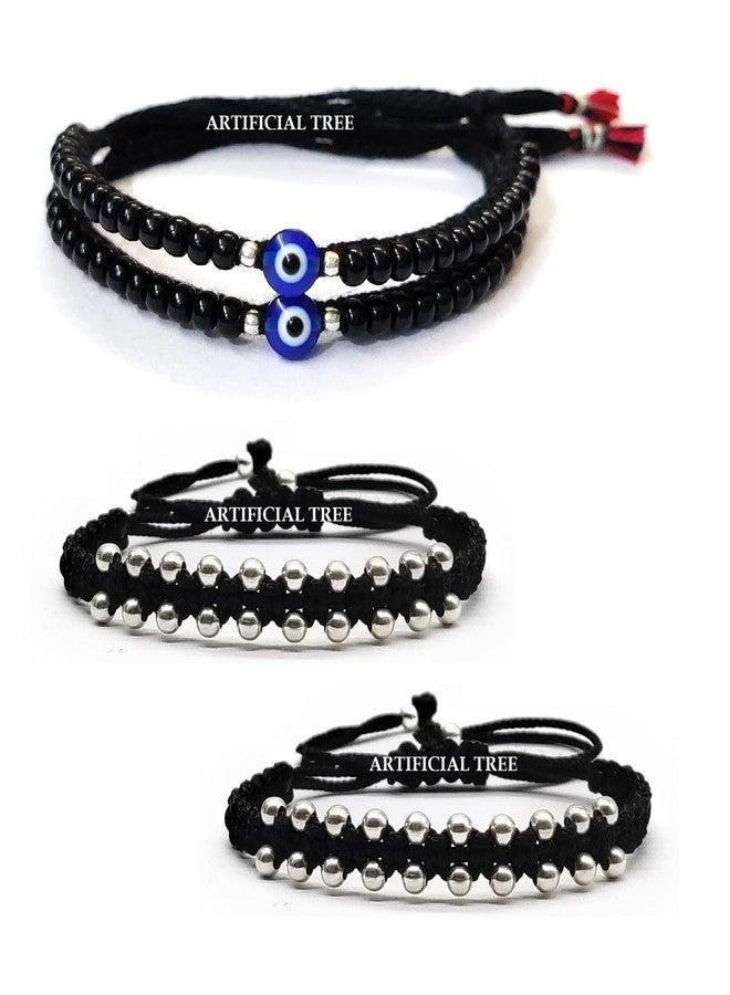 ARTIFICIAL TREE 1 Pair Evil Eye Black Thread Nazariya Bracelet | 1 Piar Ball Black Thread Nazariya Adjustable Bracelet | Nazar Battu | New Born Baby to 6 Year Kids | 4 Piece (AT BABY BRCT 0009) - Image 1