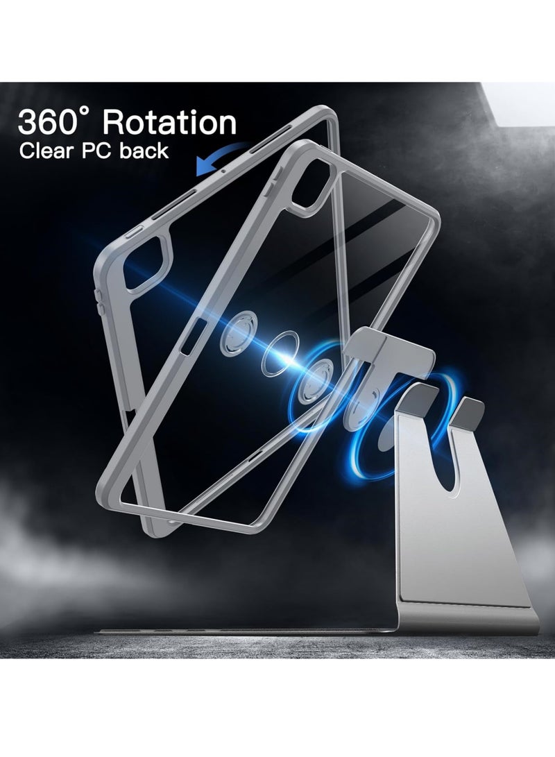 Rock Pow Rotating Cover Case for iPad Pro 11 inch M4 (2024) A2836,A2837,A3006 with Pencil Holder, 360 Degree Rotation Protective Stand Cover Clear Back, Auto Wake/Sleep For 2024 Pro 11 inch M4 Case - Image 3