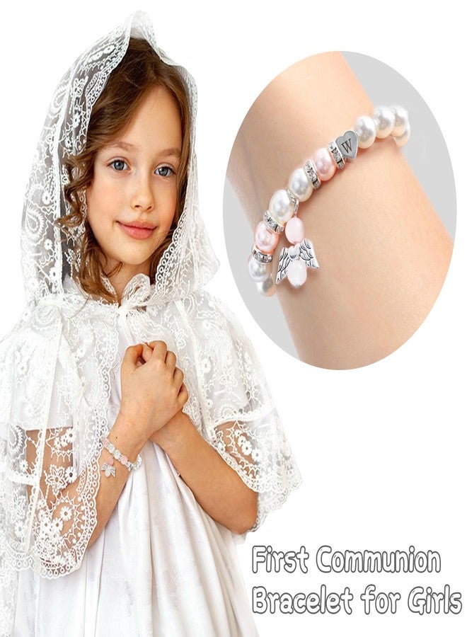 BAYLAY First Communion Gifts for Girls - Angel Wings Pearl Heart A Initial Bracelet for Girl, 1st Communion Gifts for Girls - Image 3