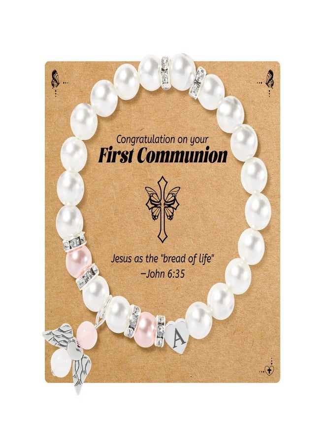 BAYLAY First Communion Gifts for Girls - Angel Wings Pearl Heart A Initial Bracelet for Girl, 1st Communion Gifts for Girls - Image 1