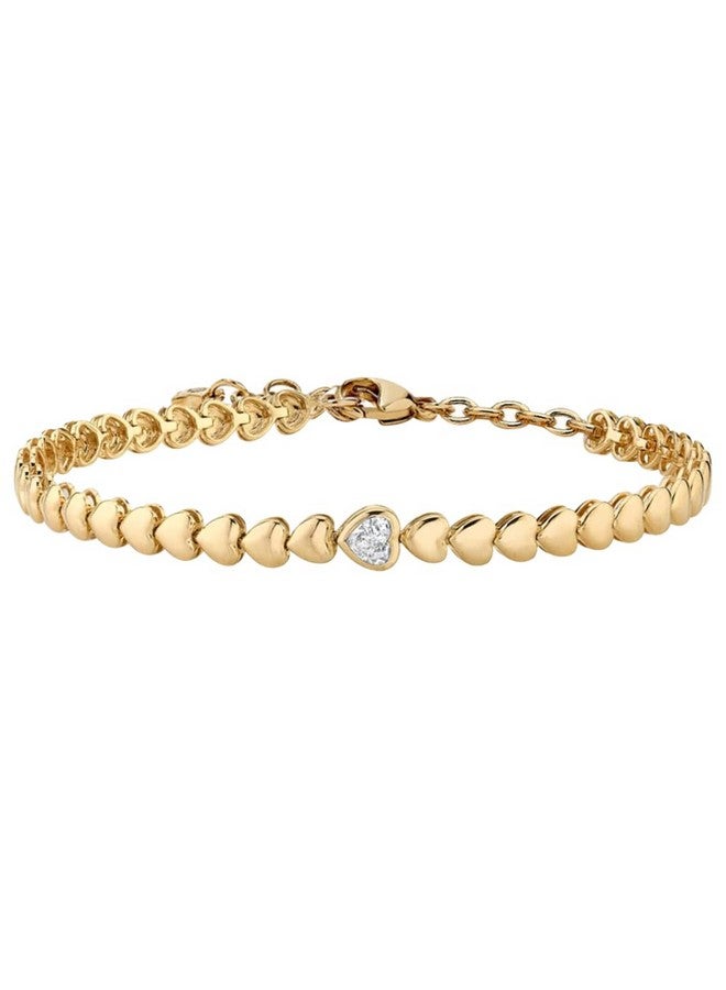 MINUTIAE Stylish Heart Shape Love Theme Tennis Bracelet with Solitaire Cut Crystals Cubic Zirconia Diamond - Gold | Anti-Allergic, Skin Friendly and Unique Masterpiece Gift For Her/Girls/Women - Image 1