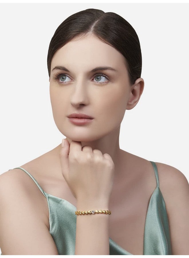 MINUTIAE Stylish Heart Shape Love Theme Tennis Bracelet with Solitaire Cut Crystals Cubic Zirconia Diamond - Gold | Anti-Allergic, Skin Friendly and Unique Masterpiece Gift For Her/Girls/Women - Image 3