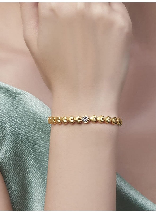 MINUTIAE Stylish Heart Shape Love Theme Tennis Bracelet with Solitaire Cut Crystals Cubic Zirconia Diamond - Gold | Anti-Allergic, Skin Friendly and Unique Masterpiece Gift For Her/Girls/Women - Image 2