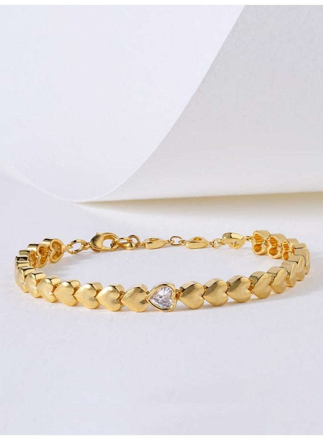 MINUTIAE Stylish Heart Shape Love Theme Tennis Bracelet with Solitaire Cut Crystals Cubic Zirconia Diamond - Gold | Anti-Allergic, Skin Friendly and Unique Masterpiece Gift For Her/Girls/Women - Image 4