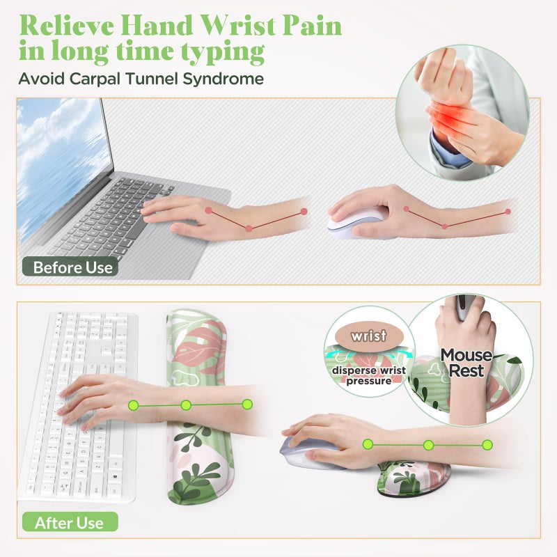 Gimars Enlarge Silky and Superfine Fabric Gel Memory Foam Keyboard Wrist Rest Set, Ergonomic Keyboard Mouse Wrist Support for Typing Pain Relief, Comfort for Office, Gaming, Computer-Morandi Pink - Image 4