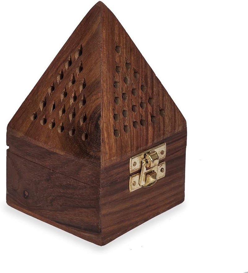's Wooden Bakhoor Burner/Mabkhara/pyramid shape incense burner/home fragramce/home decor/incense holder/lobandaan/bhakhoor burner (brown, 7.5 x 7.5 x 12.7 cm)