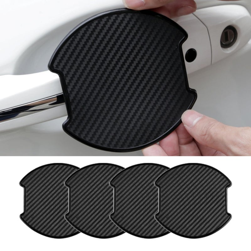 Tioollev 4PCS Car Door Handle Cup Scratch Protectors TPU Carbon Fiber Door Bowl 3D Sticker Handle Paint Cover Guard Pad Universal Door Handle Protective Film for Most Cars LargeBlack - Image 3